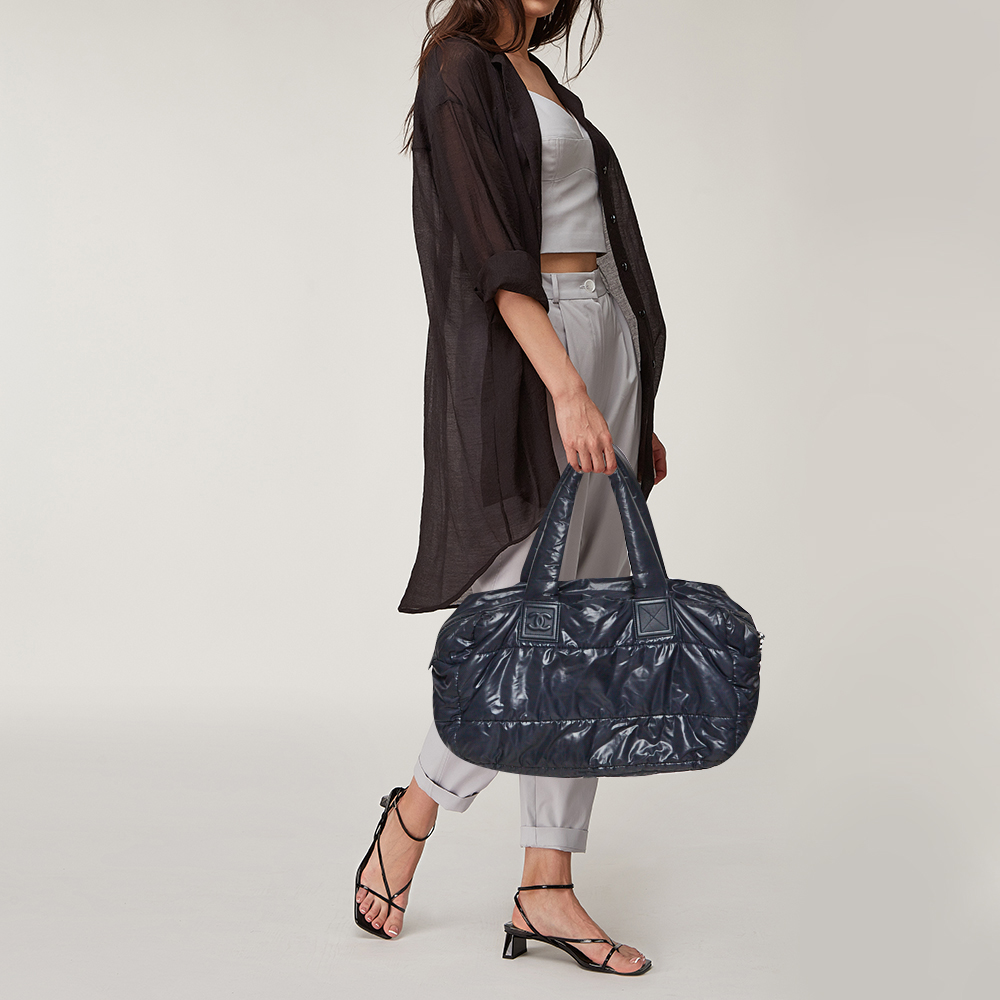 

Chanel Navy Blue Nylon Coco Cocoon Bowler Bag