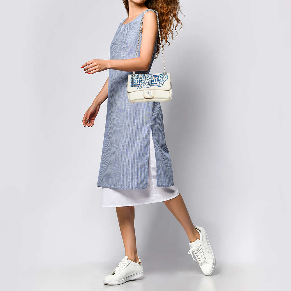

Chanel White/Blue Floral Print Nylon Sport CC Flap Bag