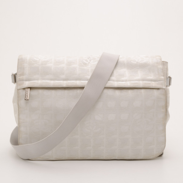 Chanel White Nylon Jacquard Messenger Bag