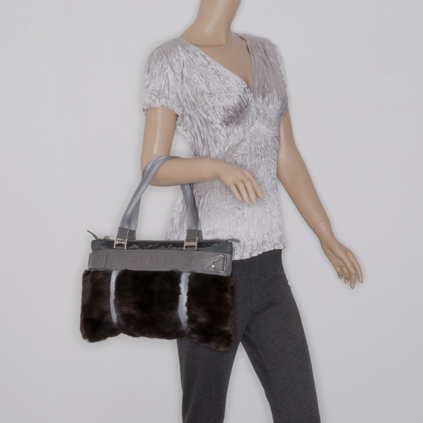 

Chanel Grey Leather and Fur Logo Tote, Black