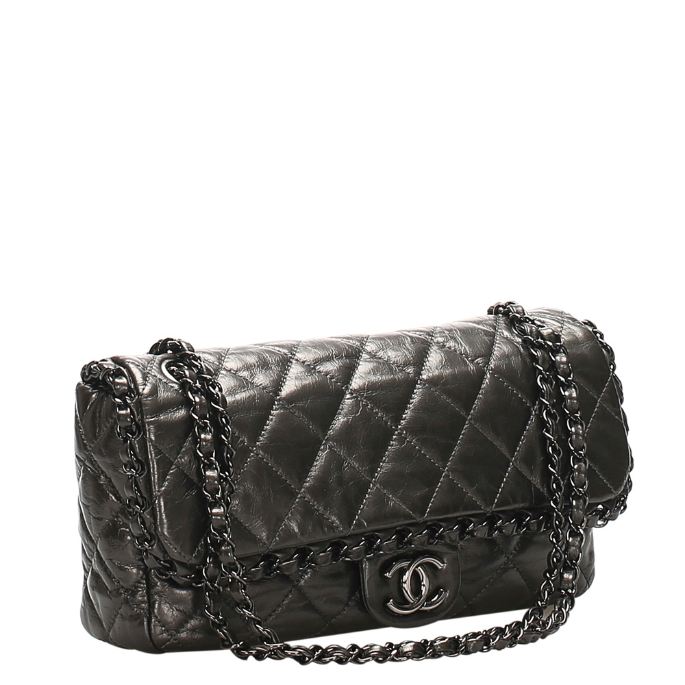

Chanel Black Lambskin Leather CC Chain Me Timeless Flap Shoulder Bag