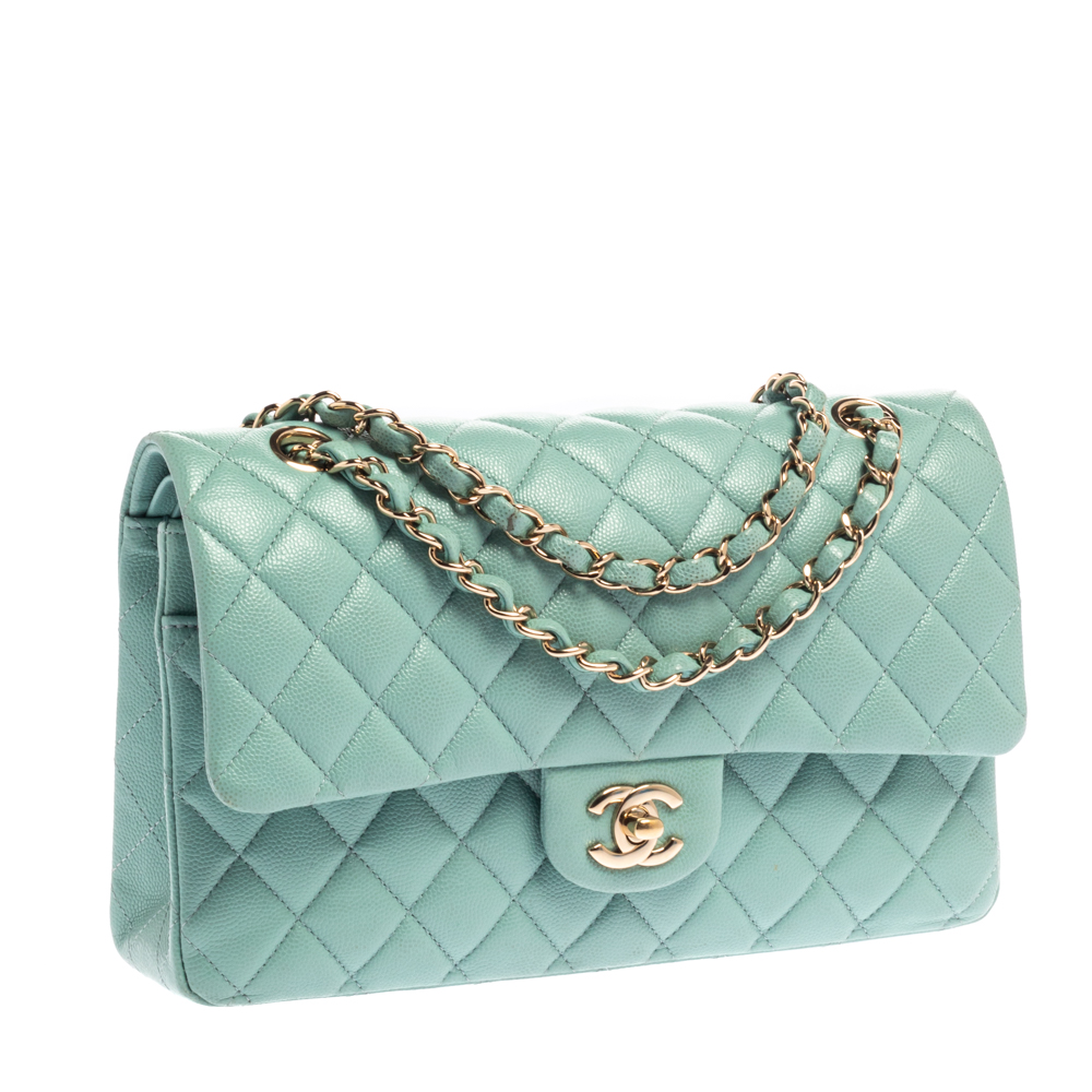 Chanel Mint Green Quilted Patent Leather Flap Bag with Silver, Lot #15172