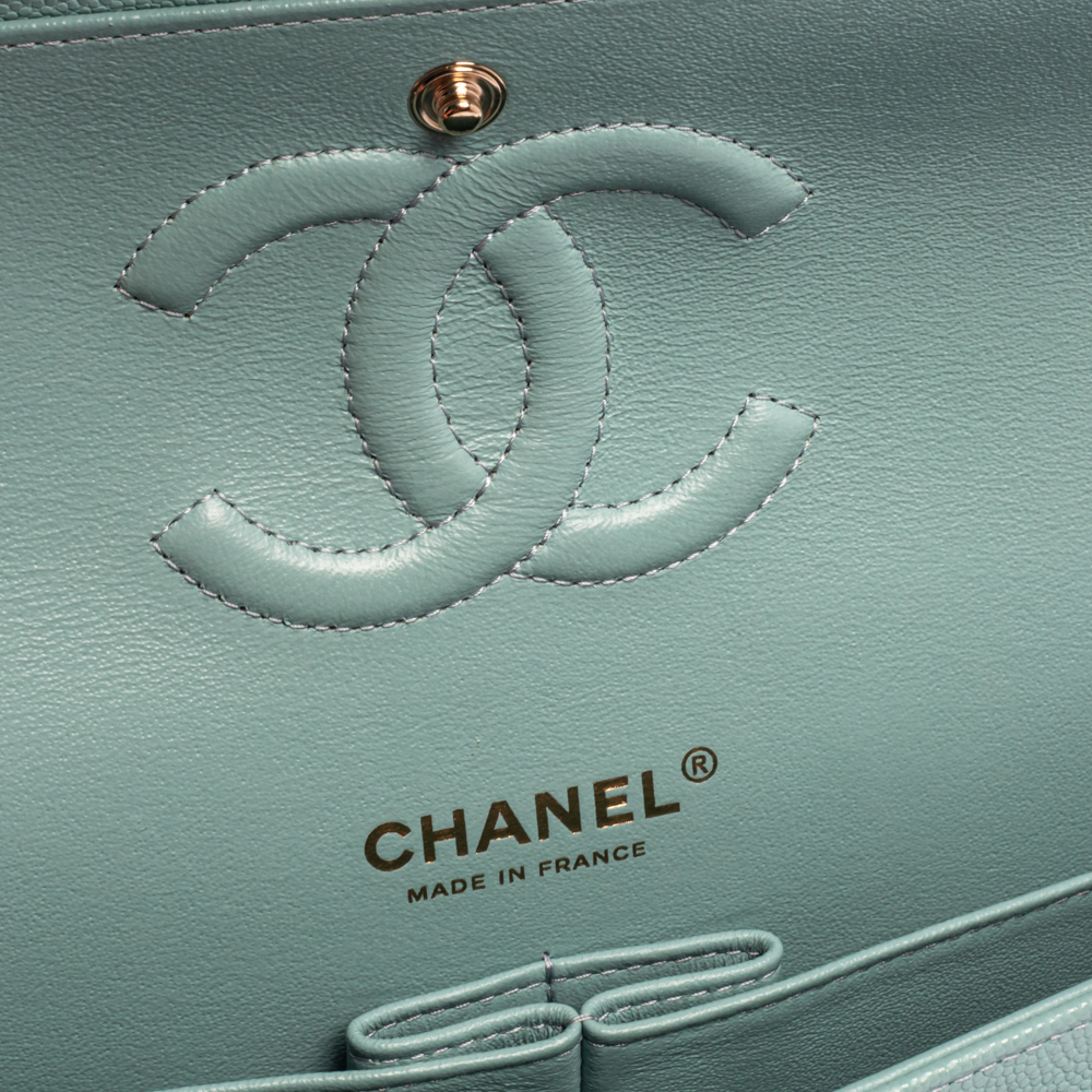 Chanel Mint Green Quilted Caviar Leather Medium Classic Double Flap Bag  Chanel