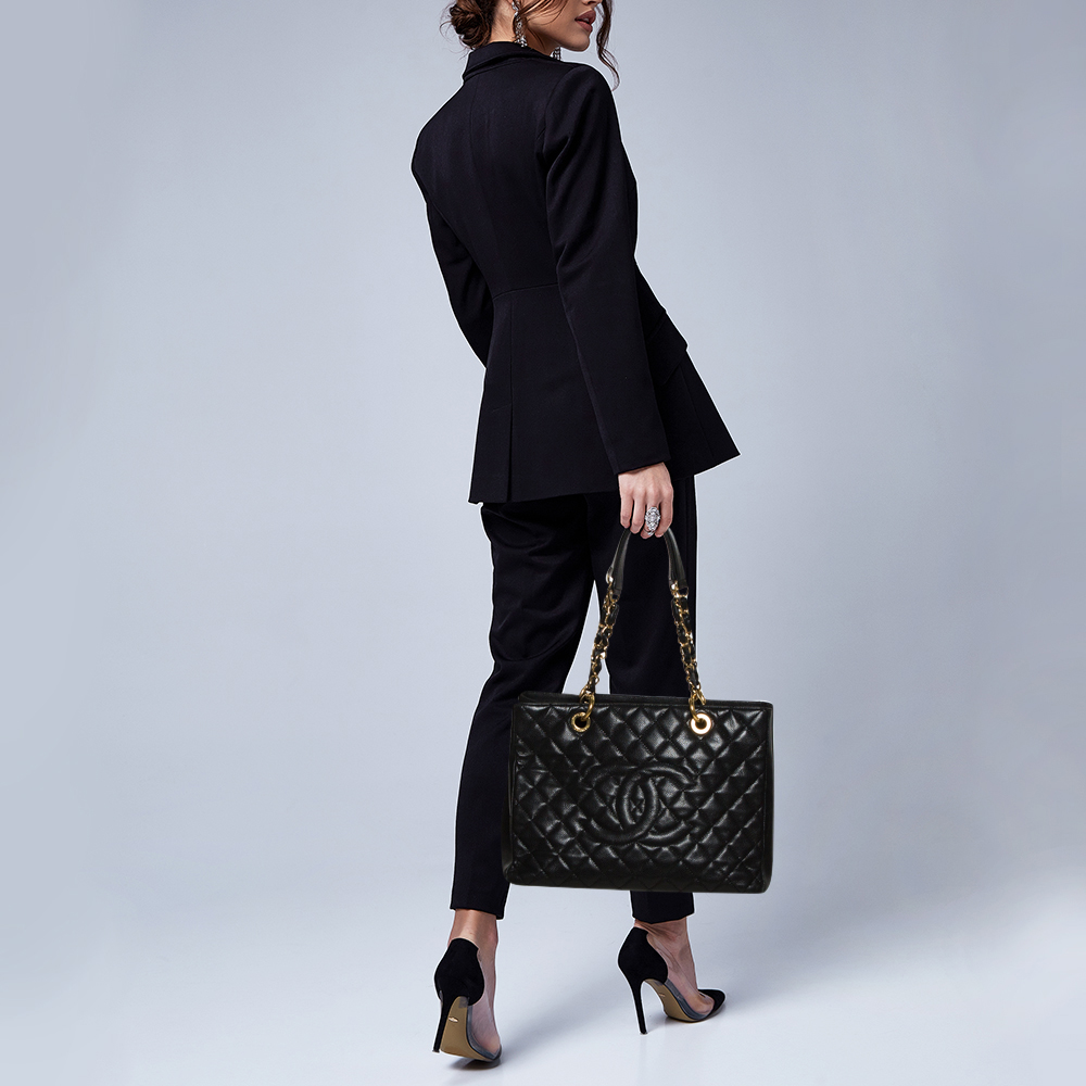 

Chanel Black Quilted Caviar Leather Grand Shopping Tote