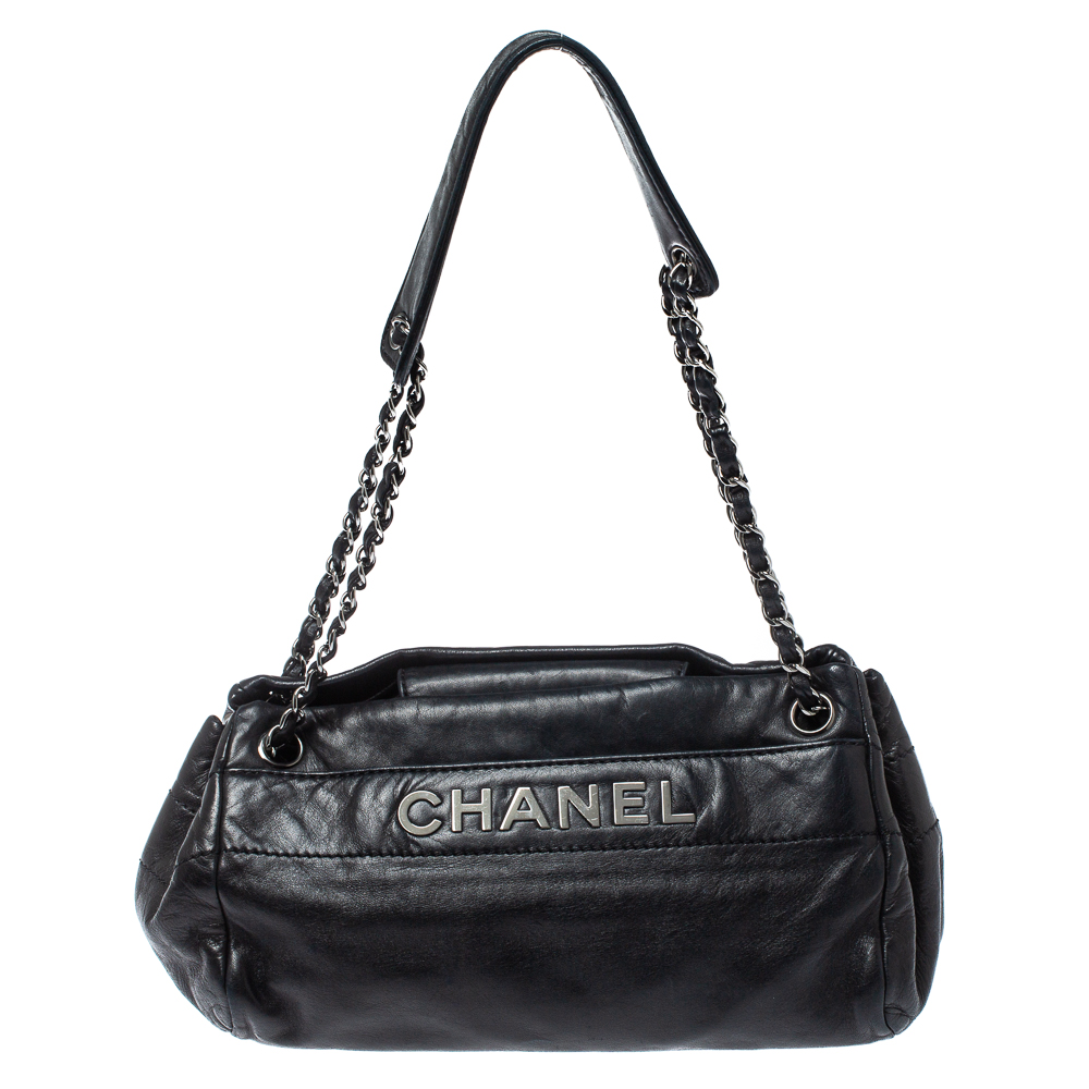 Chanel Black Leather LAX Accordion Shoulder Bag