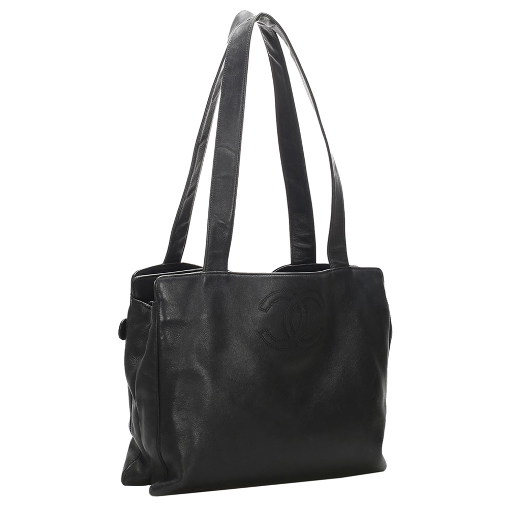 

Chanel Black Lambskin Leather Vintage CC Tote Bag