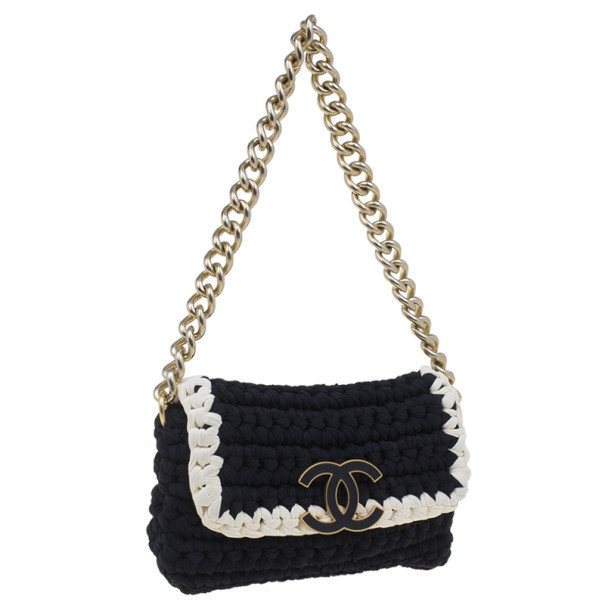 Chanel Black Fancy Crochet Black Flap Bag