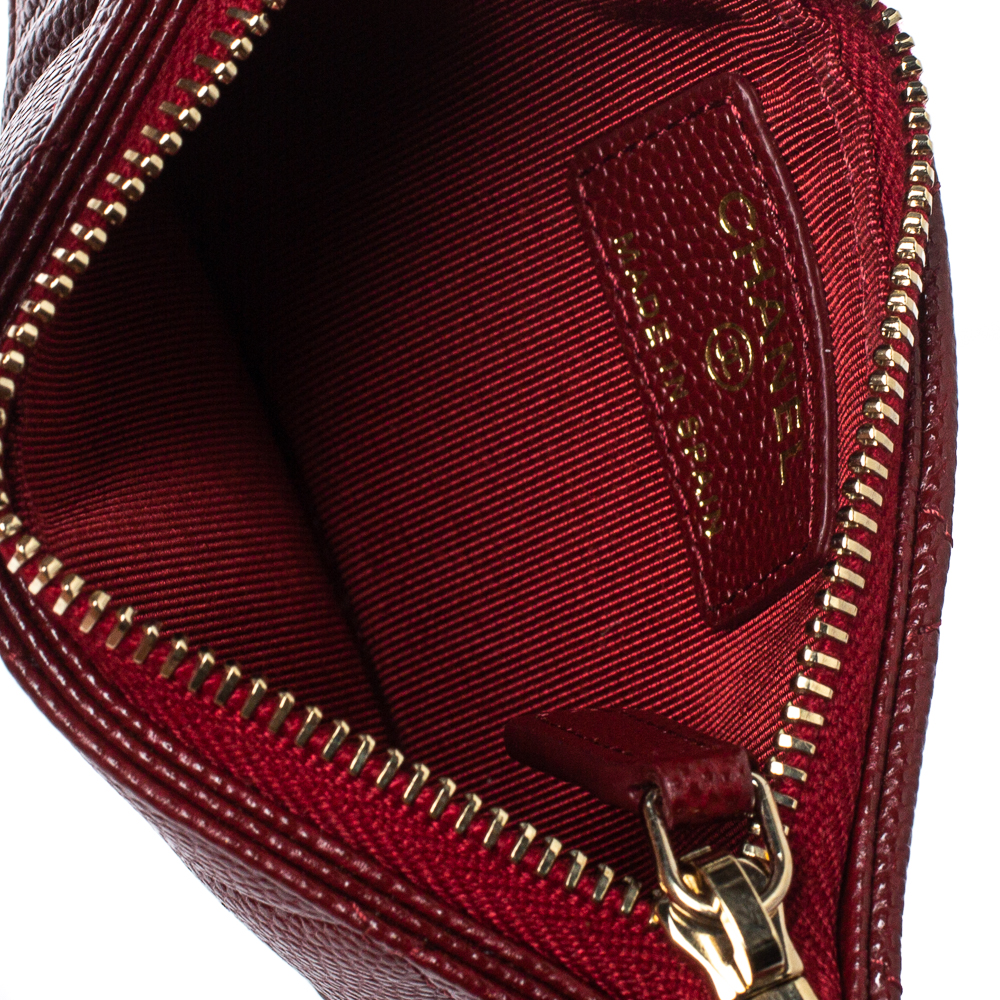 

Chanel Maroon Quilted Caviar Leather Classic Zip Flap Card Holder, Burgundy