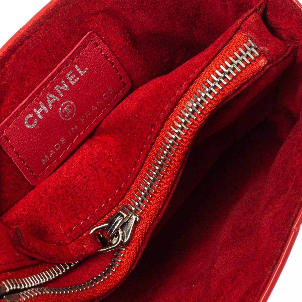 

Chanel Coral Red Quilted Patent Leather CC Phone Holder Pouch