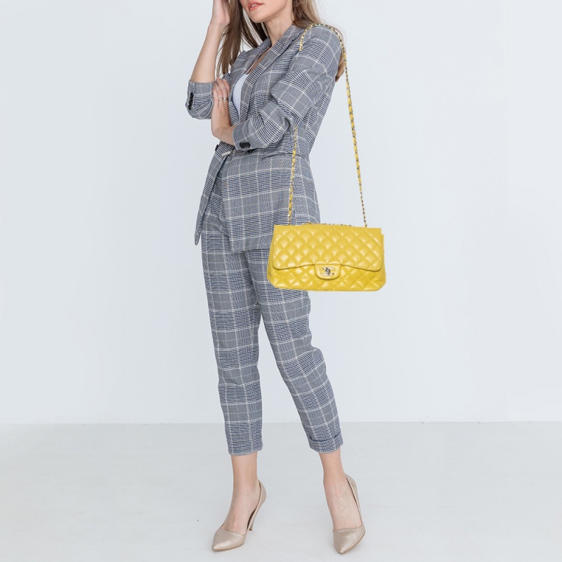 

Chanel Yellow Quilted Leather Jumbo Classic Single Flap Bag