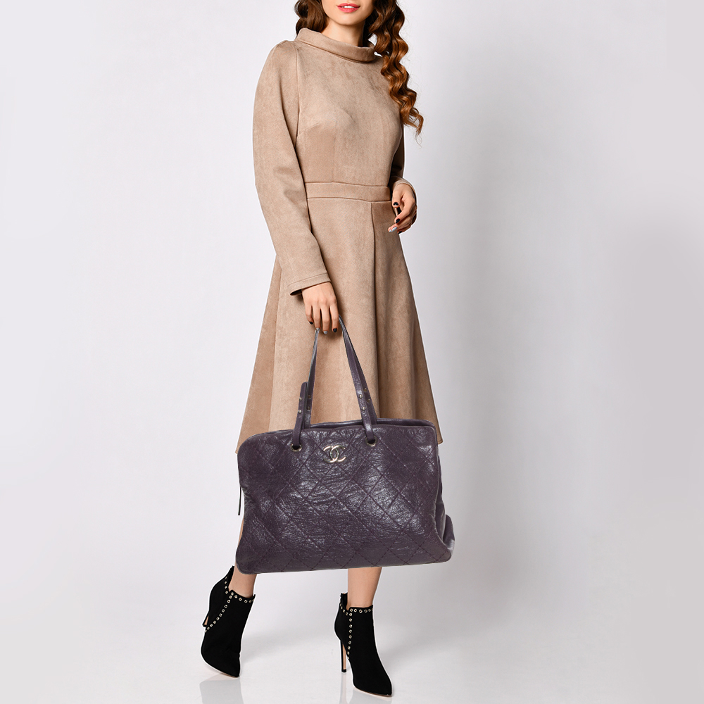 

Chanel Purple Quilted Leather Large On the Road Tote