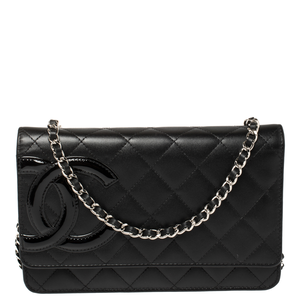 Pre Owned Chanel Black Quilted Leather Cambon Ligne Wallet on Chain