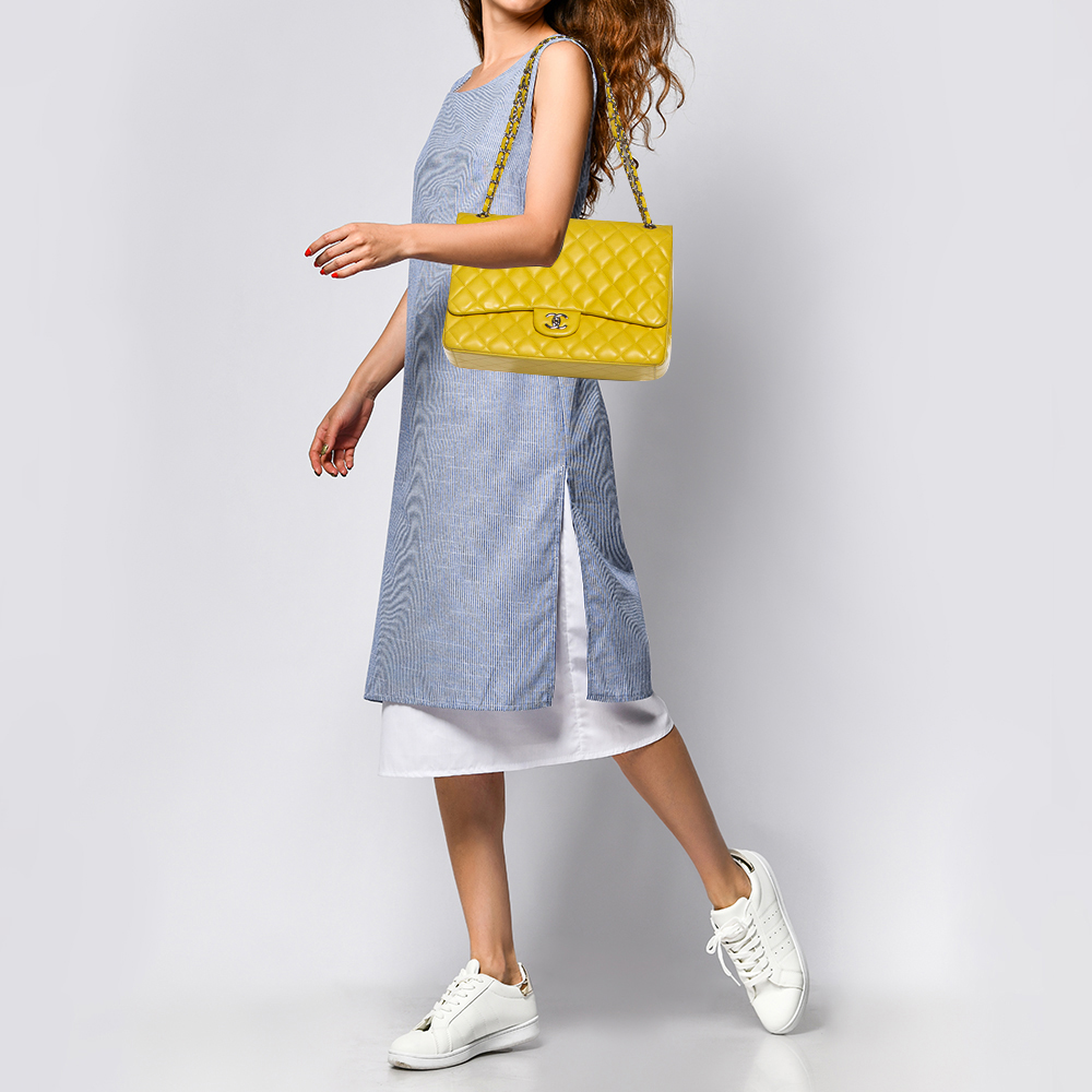 

Chanel Yellow Quilted Leather Maxi Classic Single Flap Bag