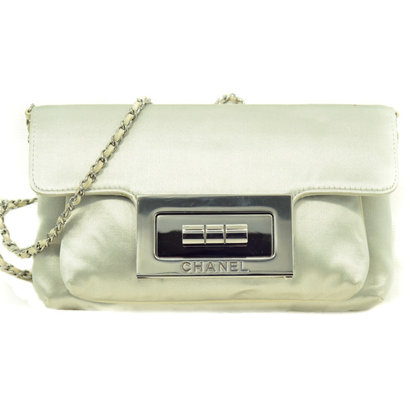 Pre Owned Chanel Evening bag in Duchess Satin and Ruthenium hardware