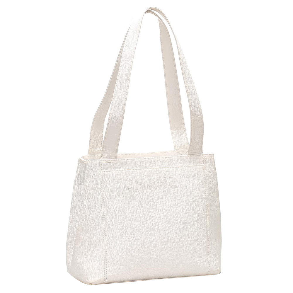 

Chanel White Caviar Leather Logo Shoulder Bag