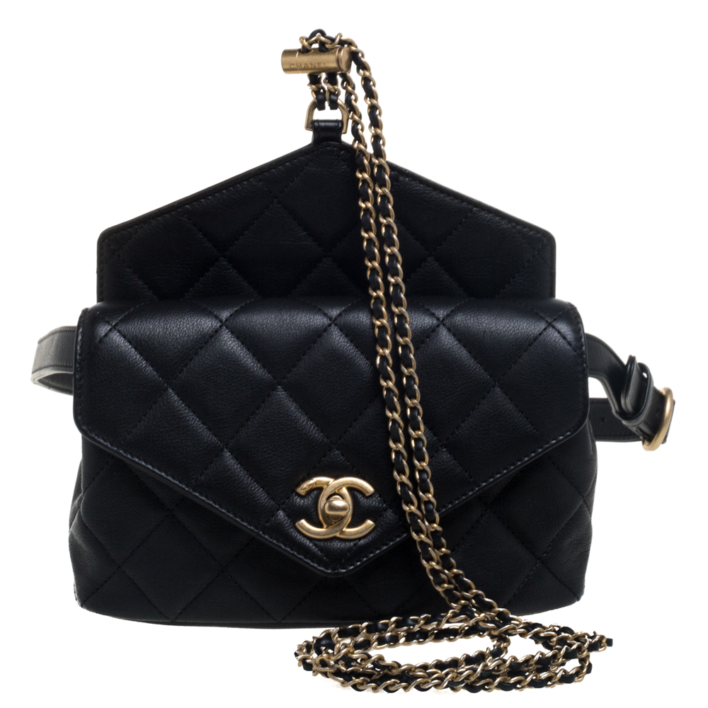 Chanel Black Quilted Leather Envelop Flap Waist Bag