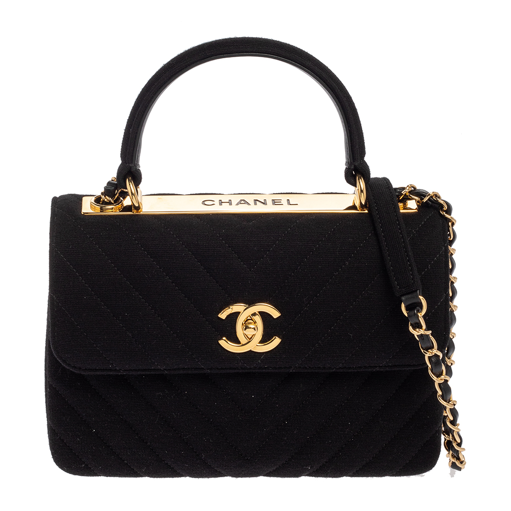 Chanel Black Chevron Jersey Small Trendy CC Flap Top Handle