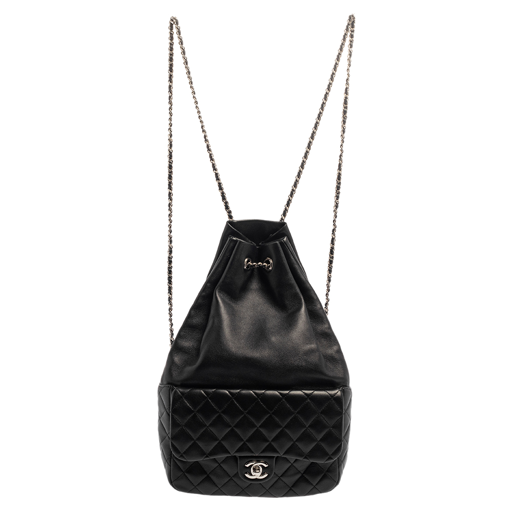 Pre Owned Chanel Black Quilted Leather Large Seoul Backpack