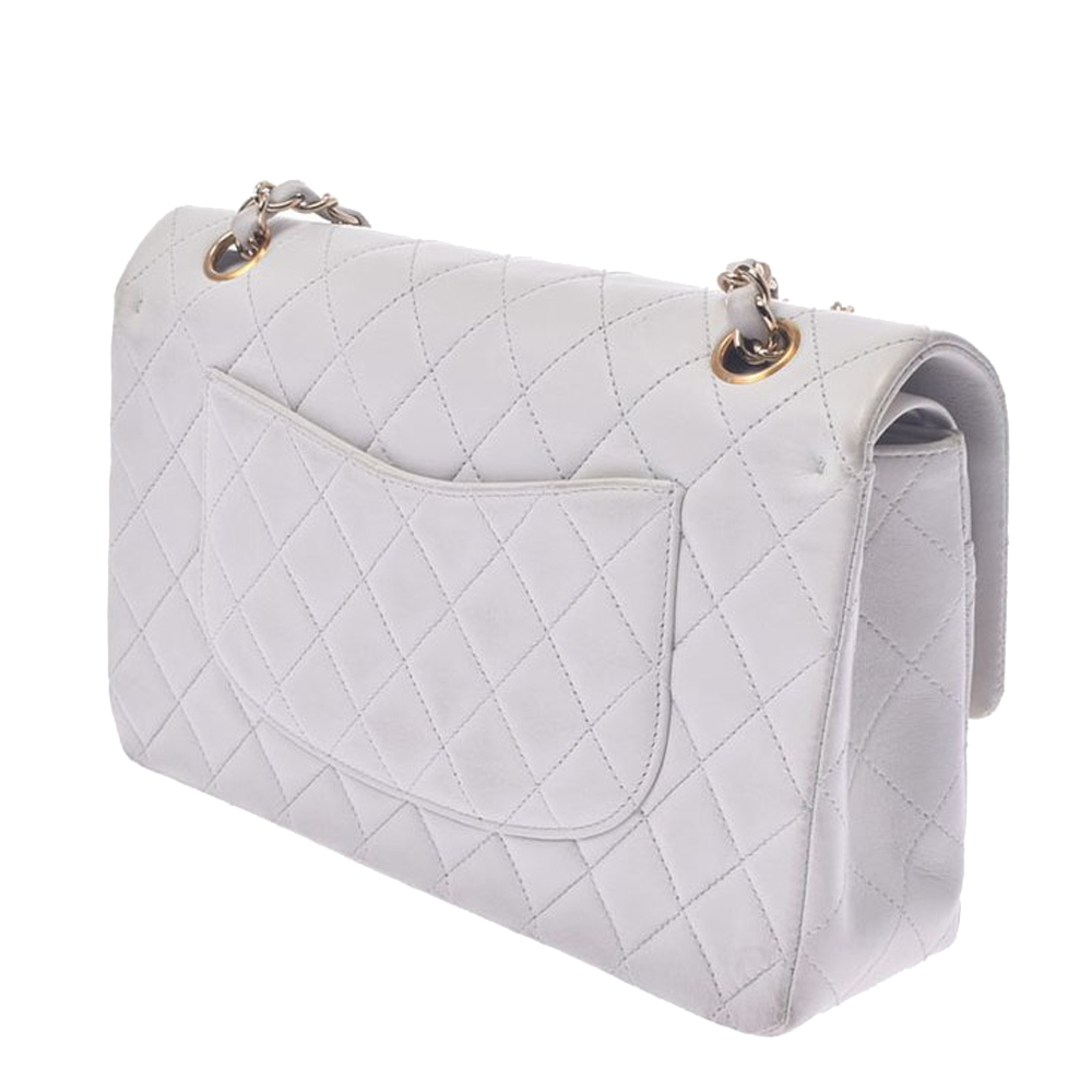 

Chanel White Leather Classic Double Small Flap Bag