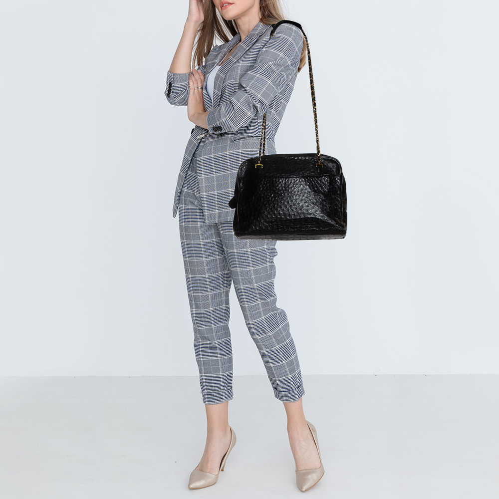 

Chanel Black Ostrich Vintage Chain Bag