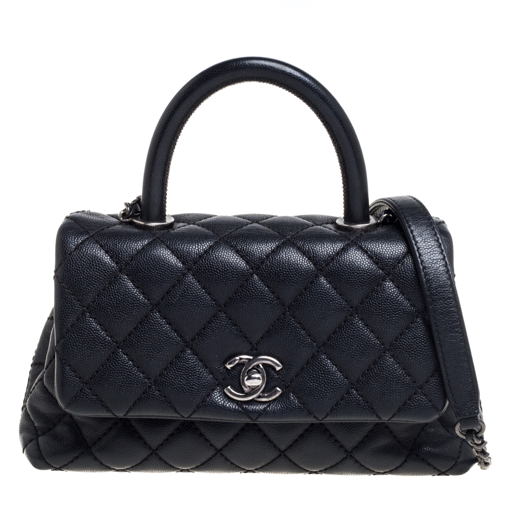 Pre Owned Chanel Black Caviar Leather Mini Coco Top Handle Bag