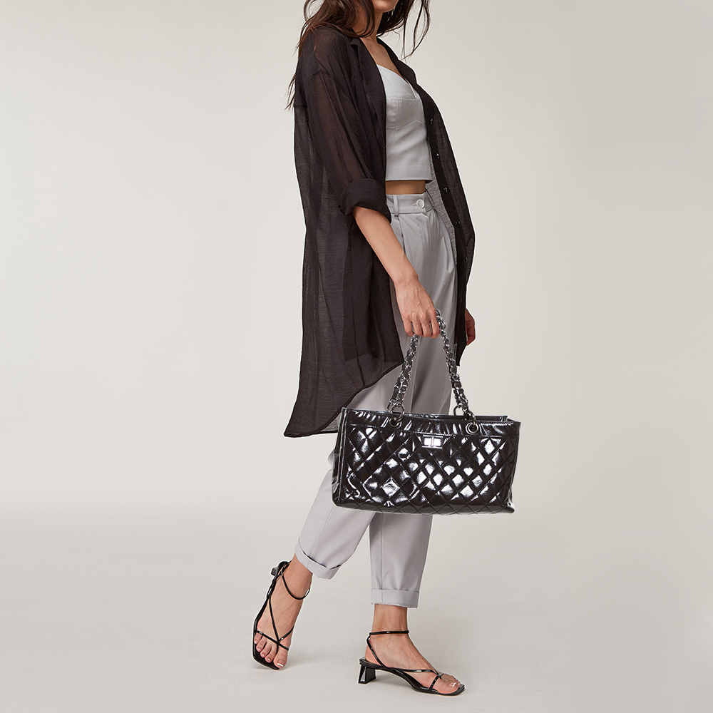 

Chanel Dark Grey Quilted Patent Caviar Leather Reissue Tote