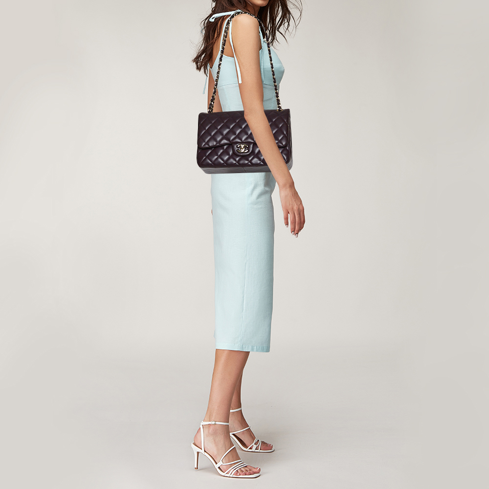

Chanel Purple Quilted Leather Jumbo Classic Double Flap Bag