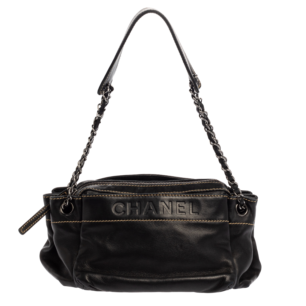 Pre-owned Chanel Black Leather Lax Accordion Shoulder Bag