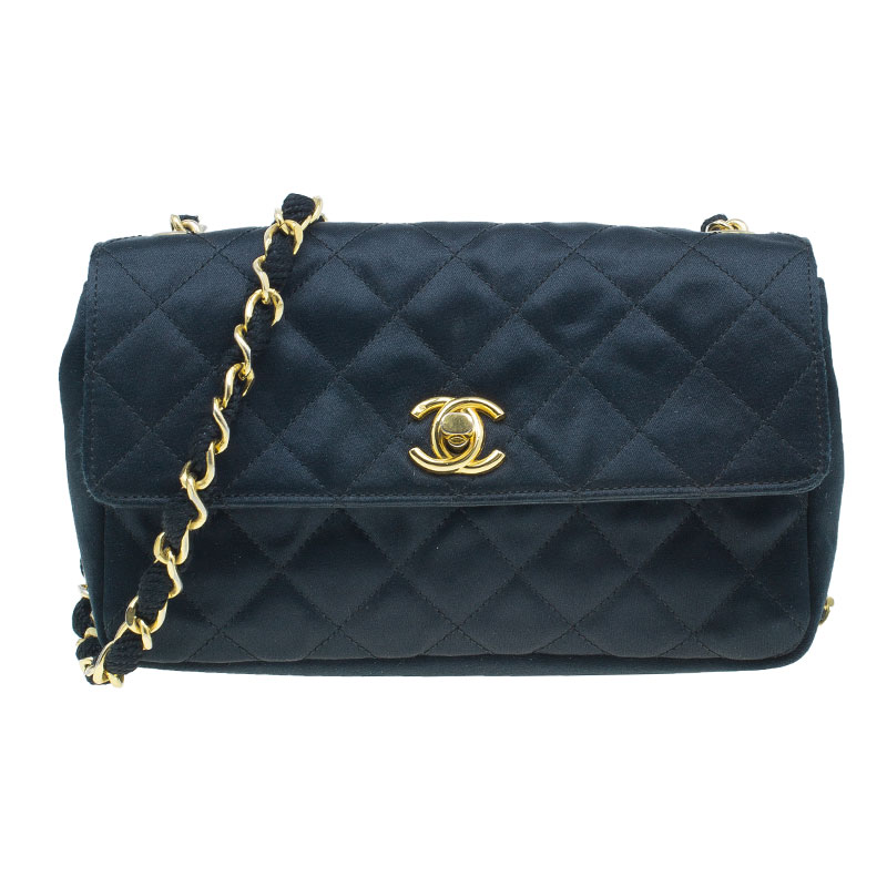 Chanel Black Quilted Satin Vintage Mini Flap Bag 