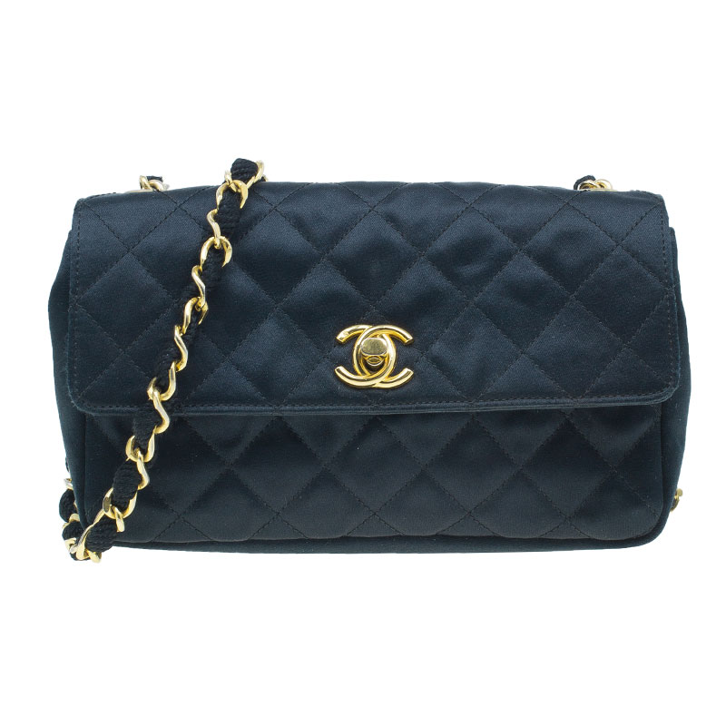 Pre Owned Chanel Black Quilted Satin Vintage Mini Flap Bag 