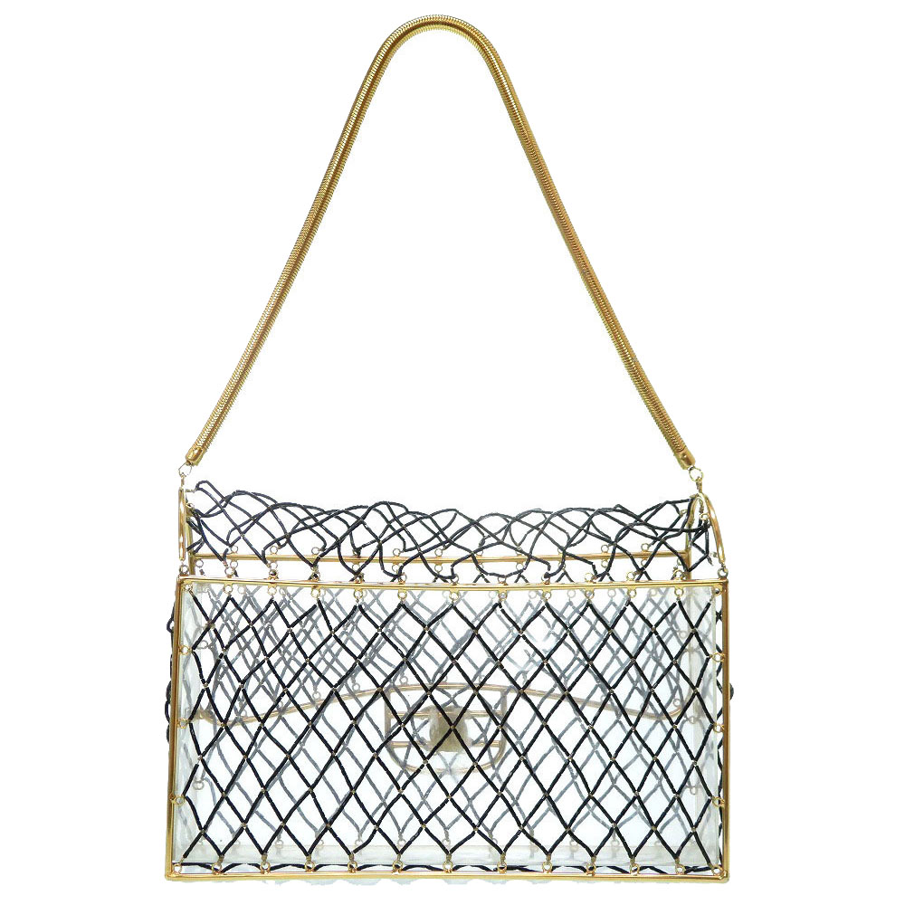 Pre-owned Chanel Black/gold Beaded Vintage Cage Chain Bag In Multicolor