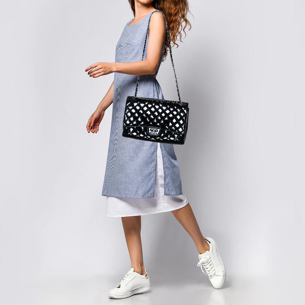

Chanel Black Quilted Patent Leather Maxi Classic Single Flap Bag