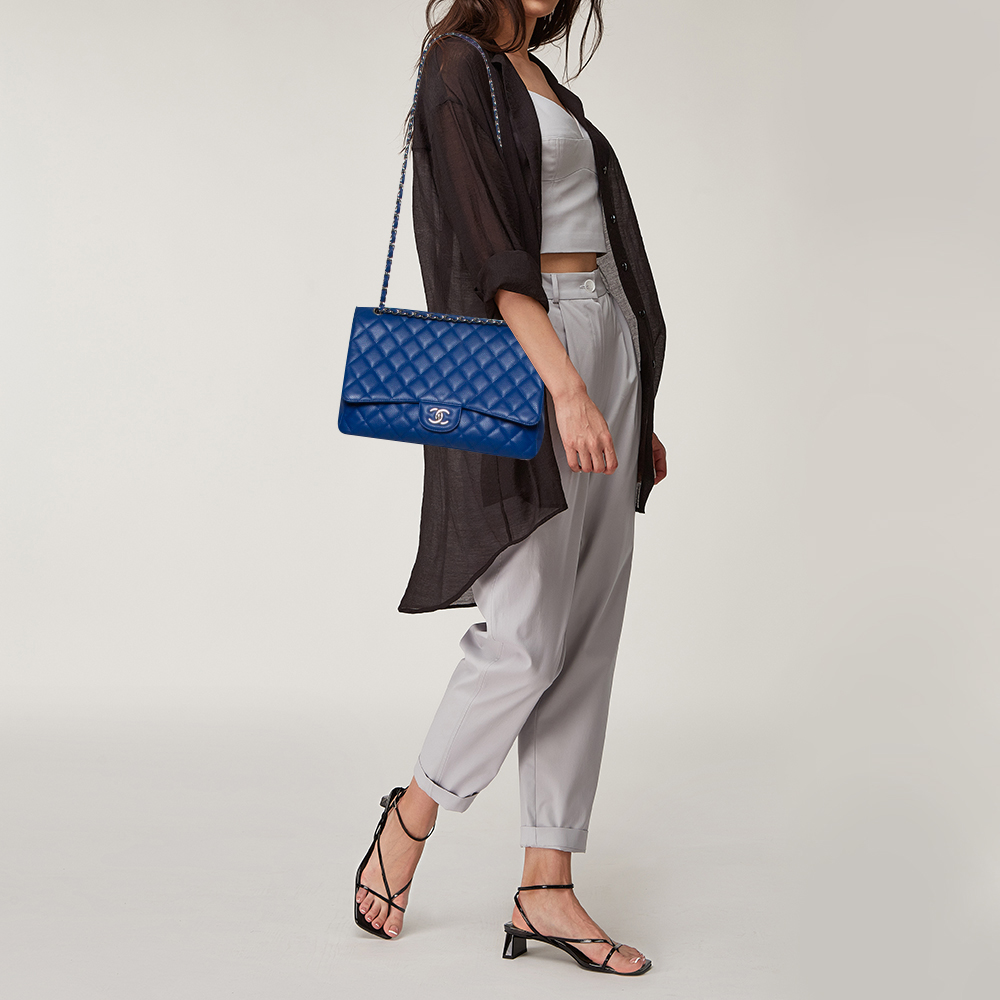 

Chanel Blue Quilted Caviar Leather Maxi Classic Single Flap Bag