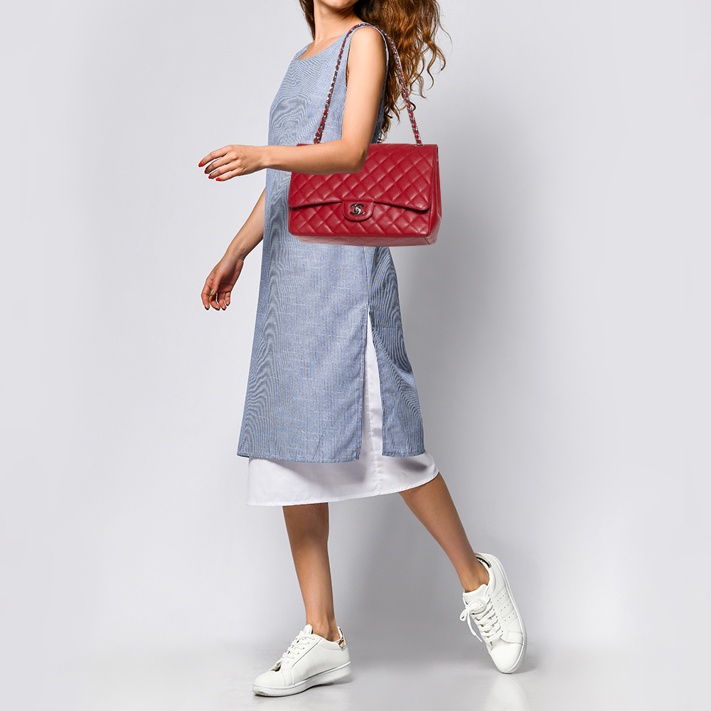 

Chanel Red Quilted Caviar Leather Maxi Classic Single Flap Bag