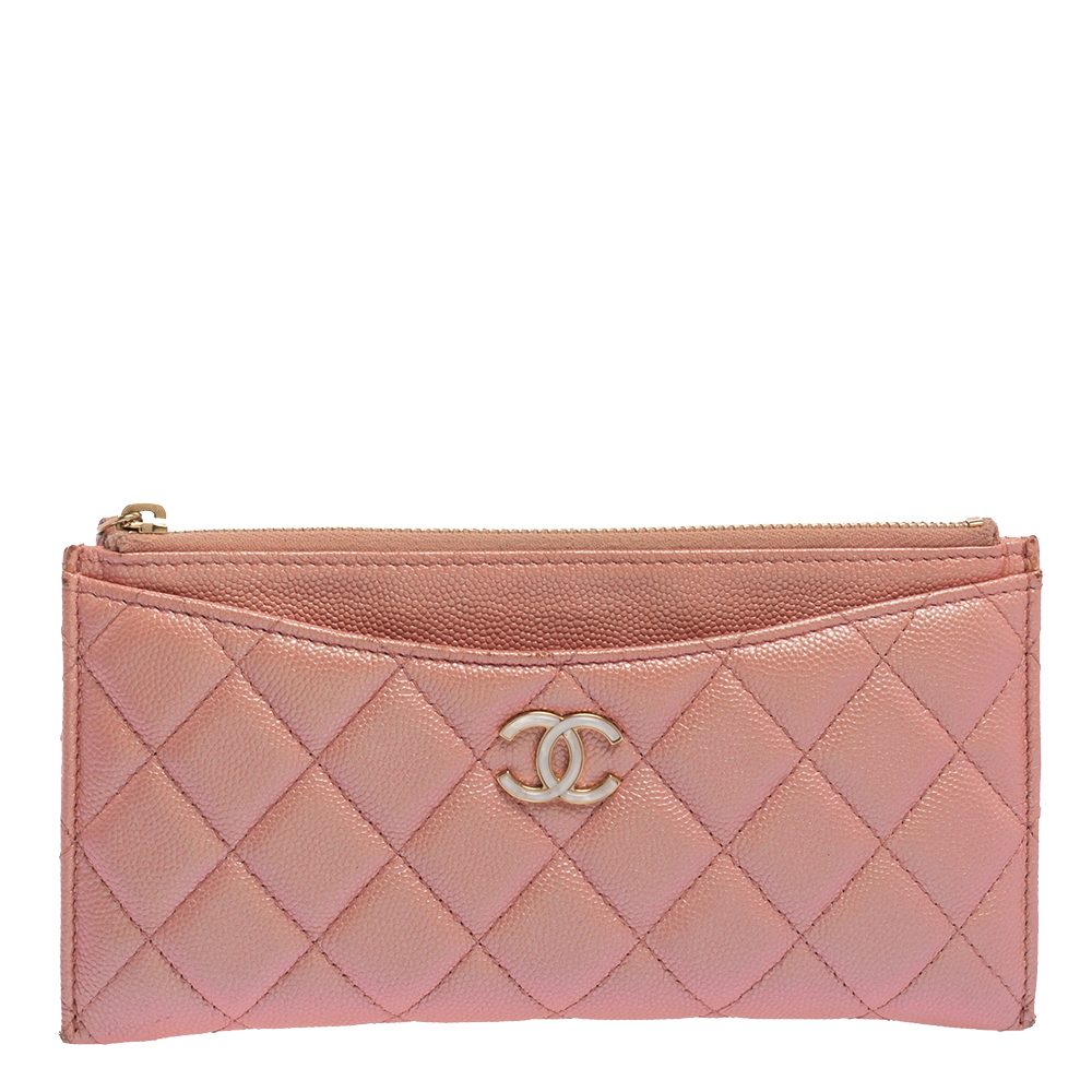 مملوكة مسبقًا Chanel Pink Shimmer Caviar Quilted Leather CC Timeless Wallet