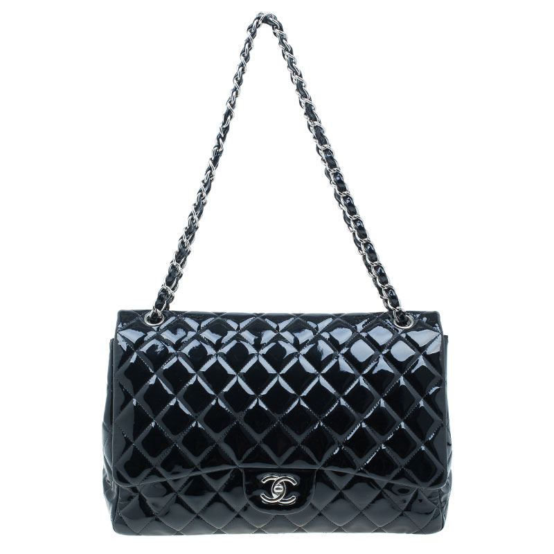 مملوكة مسبقًا Chanel Black Quilted Patent Leather Maxi Classic Single Flap Bag
