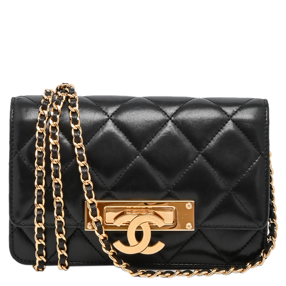 Pre-owned Chanel Black Quilted Lambskin Leather Golden Class Woc Clutch Bag