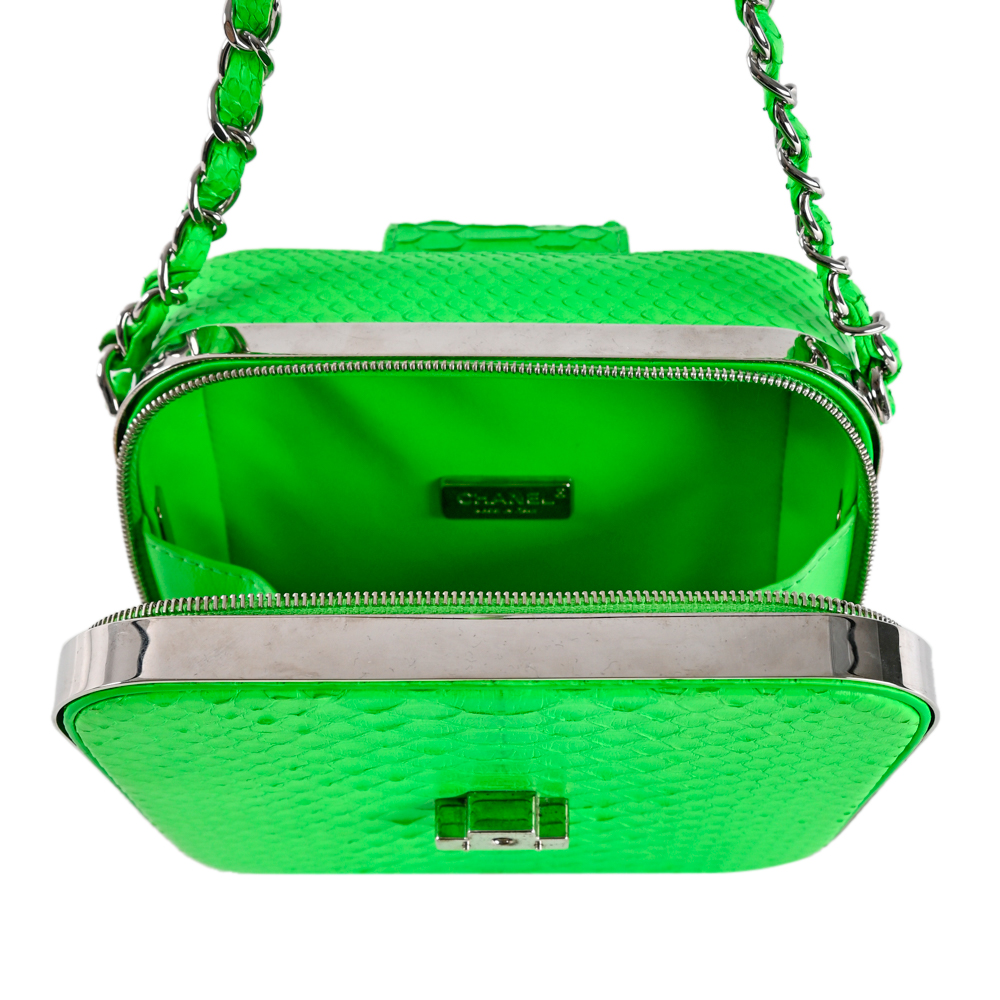 

Chanel Neon Green Python Leather CC Box Camera Bag