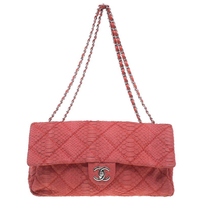 Chanel Red Python Leather East/West Classic Flap Bag