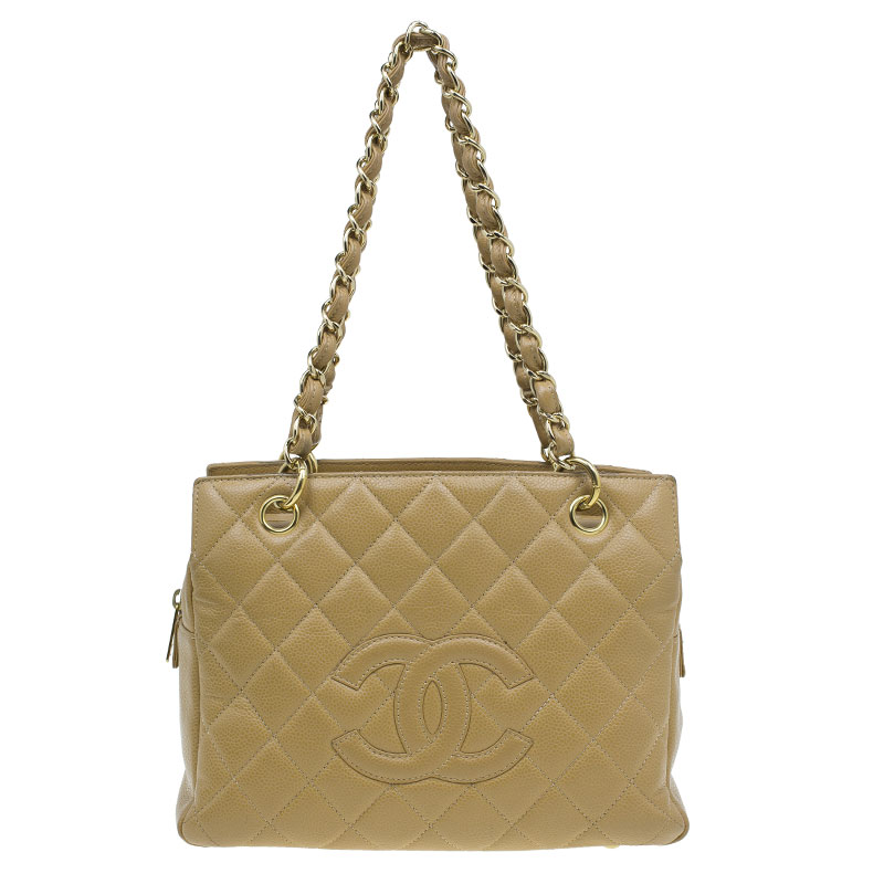 مملوكة مسبقًا Chanel Beige Quilted Caviar Leather Petite Timeless Shopper Tote