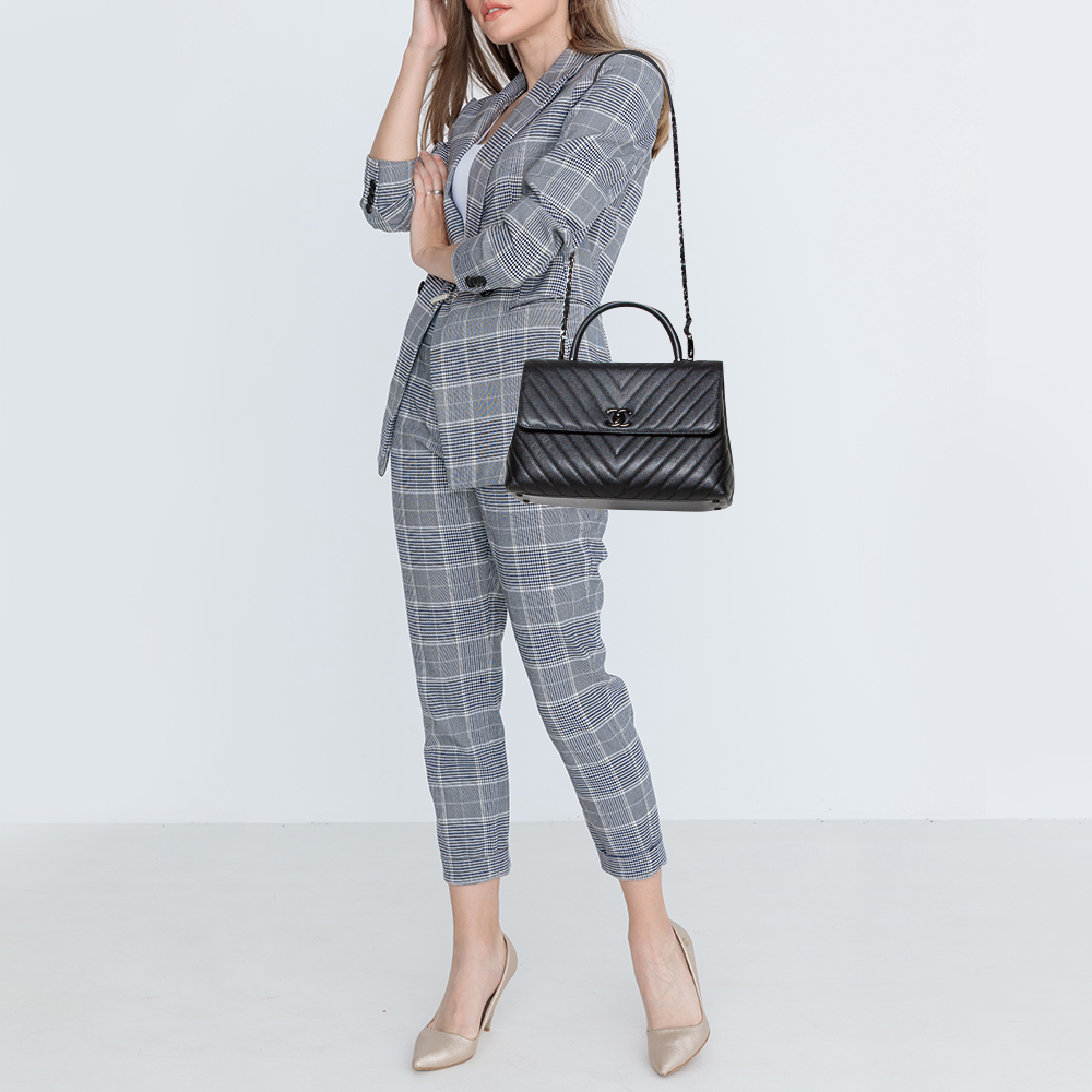 

Chanel Black Chevron Leather Large Coco Top Handle Bag