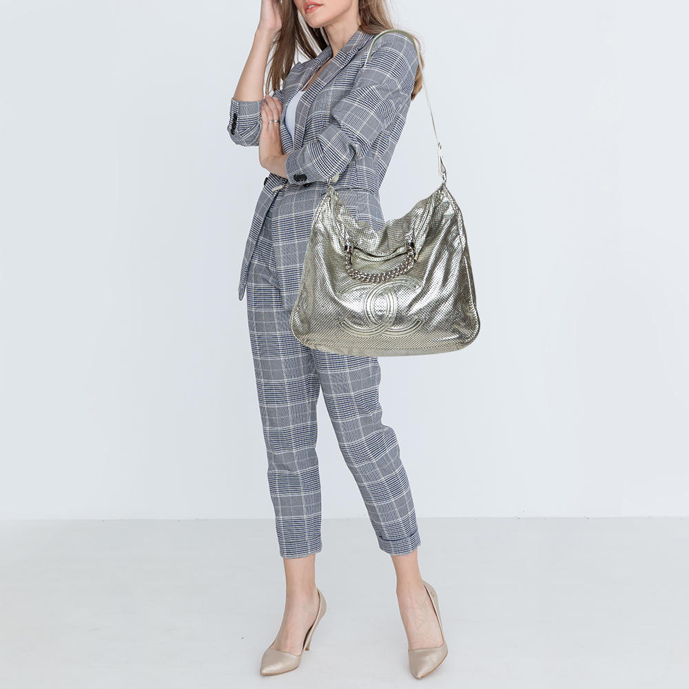 

Chanel Silver Perforated Leather  Rodeo Drive Tote