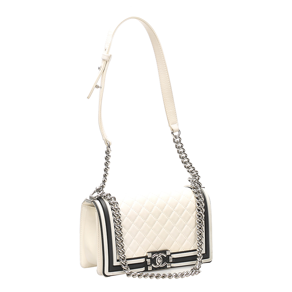 

Chanel White Quilted Leather Versailles Boy Medium Bag, Black