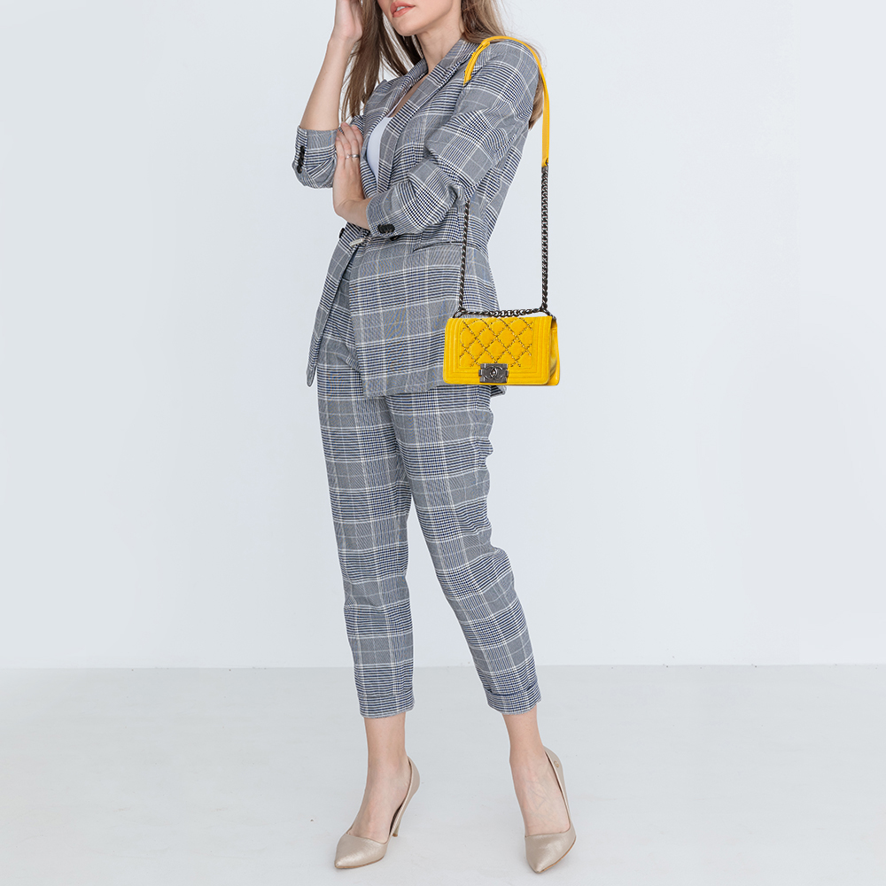 

Chanel Yellow Quilted Velvet  Boy Flap Bag