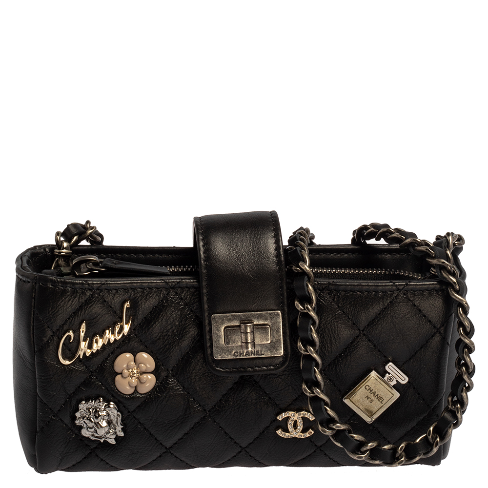 Pre-owned Chanel Black Quilted Leather Reissue Phone Holder Chain Clutch