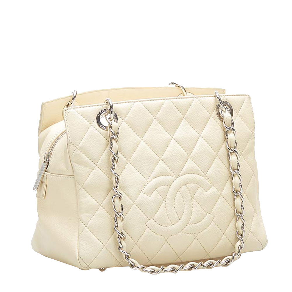 

Chanel White Caviar Leather Grand Shopping Tote Bag