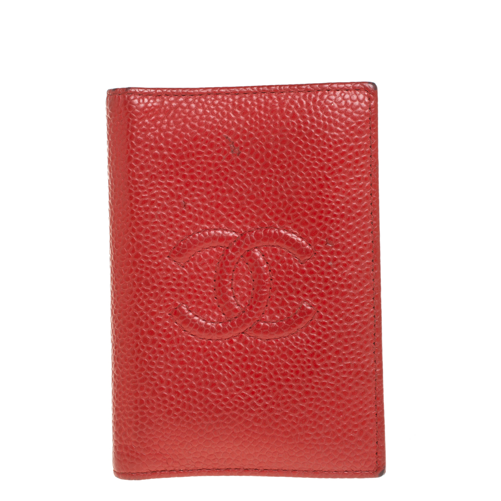 Pre-owned Chanel Red Caviar Leather Cc Bifold Card Case