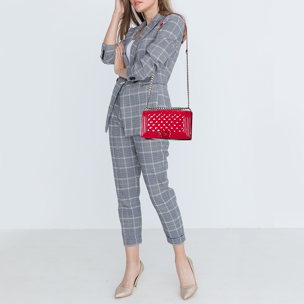 

Chanel Red Quilted Patent Leather Medium Boy Flap Bag