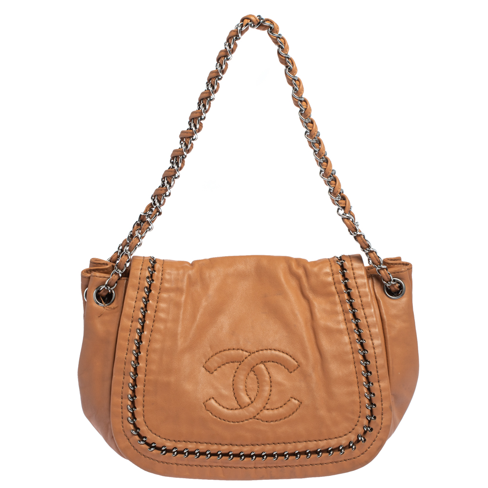 Chanel Brown Leather Accordion Shoulder Bag