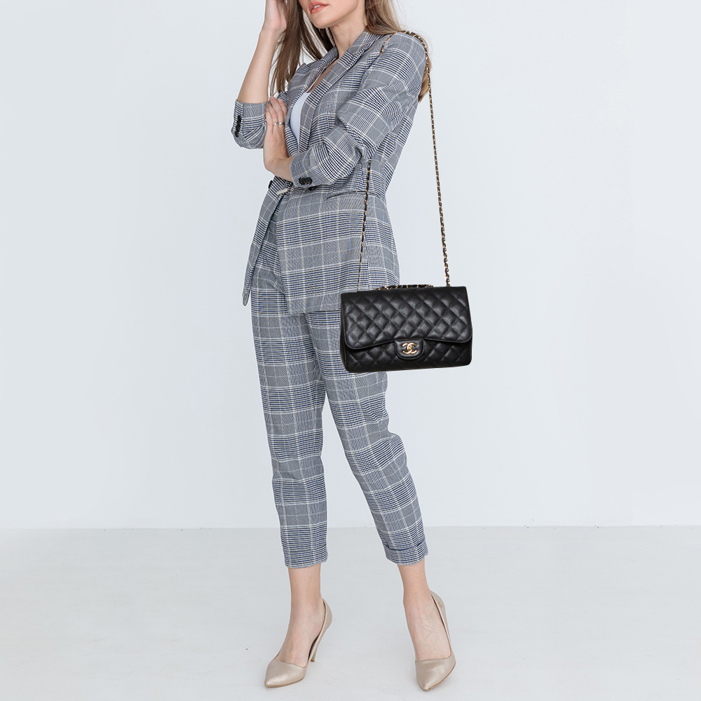 

Chanel Black Quilted Caviar Leather Jumbo Classic Single Flap Bag